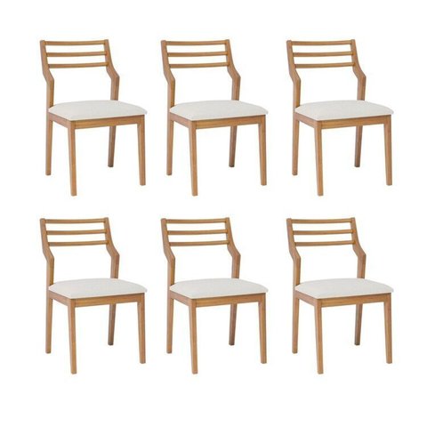Kit 6 Cadeiras para Sala de Jantar Estofadas Damasco Bege/Madeira/Cru