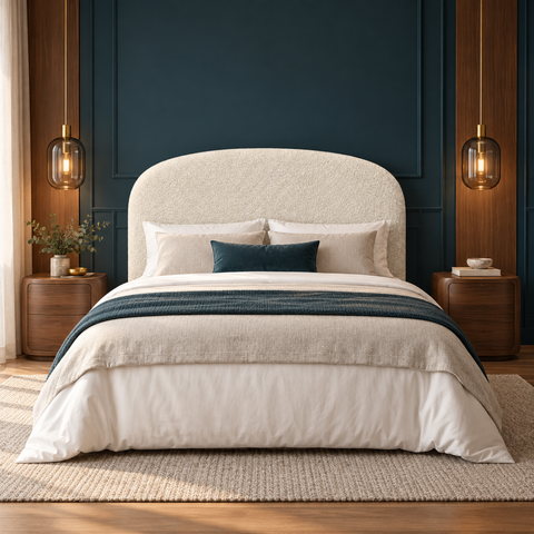 Cabeceira King 193cm Curva Estofada Bouclé Cama Box Fly:Off White