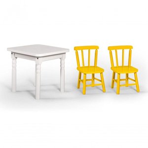 Conjunto Mesinha Infantil Branca com 2 Cadeiras Kids Amarela