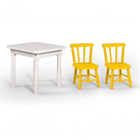 Conjunto Mesinha Infantil Branca com 2 Cadeiras Kids Amarela