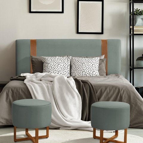 Cabeceira Zeus 160cm Estofada Veludo Cinza