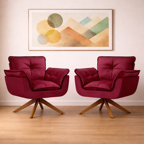 Kit com 2 Poltronas Opalla com Debrum e Base Fixa