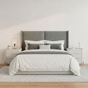 Ver imagem 1 de Cabeceira Queen Estofada 176cm com 2 Mesas de Cabeceira 100% Mdf Cor:linho Philips Niquel e Luna com