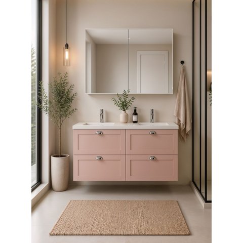 Gabinete para Banheiro com Armário 120cm Retro MDF Rosa Milano - On Móveis