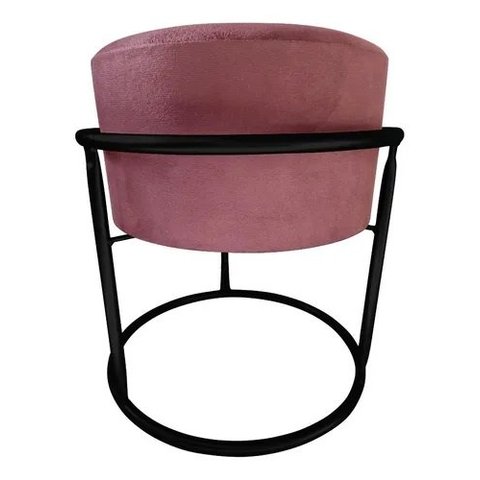 Puff Argola Redondo Rosê Base Metal Preta