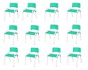 Ver imagem 2 de Kit 12 Cadeira Iso Infantil Creche, Escola Base Branco Verde Água