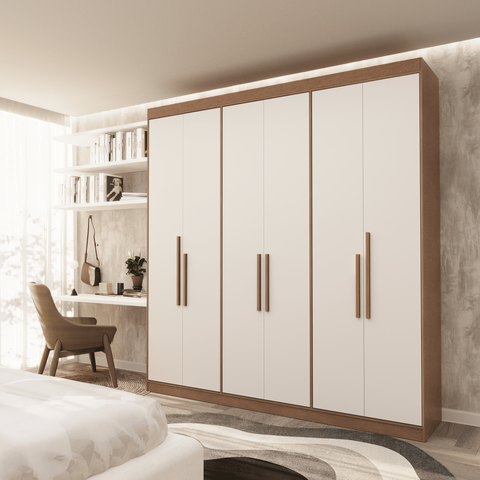 Guarda Roupa Casal 6 Portas Lugano MDF Marrom/Carvalho Vermontt/Off White