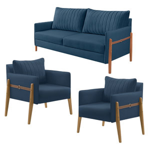 Conjunto de Sala de Estar Orion com 1 Sofá 2 Lugares Living e 2 Poltronas