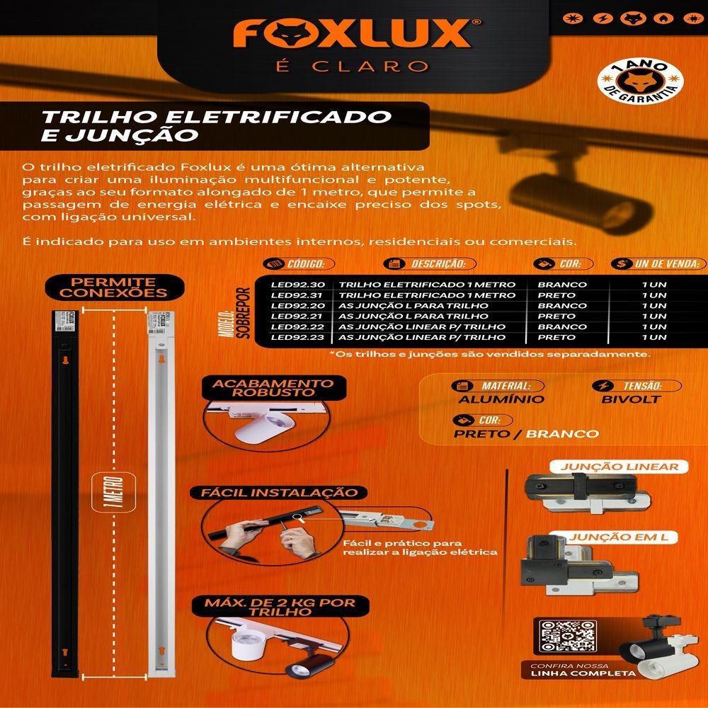 Junção Linear para Trilho Foxlux - 2