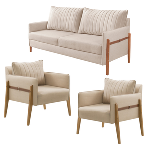 Conjunto de Sala de Estar Orion com 1 Sofá 2 Lugares Living e 2 Poltronas