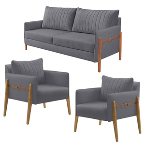 Conjunto de Sala de Estar Orion com 1 Sofá 2 Lugares Living e 2 Poltronas