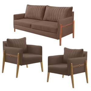 Conjunto de Sala de Estar Orion com 1 Sofá 2 Lugares Living e 2 Poltronas