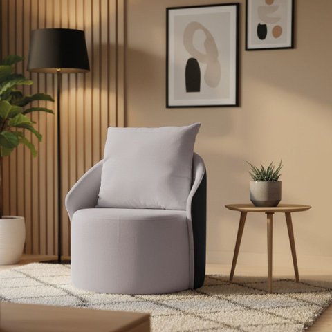 Poltrona Sala Orgânica Base Giratória Talita Pu Preto e Linho K01 - D'rossi