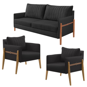 Conjunto de Sala de Estar Orion com 1 Sofá 2 Lugares Living e 2 Poltronas
