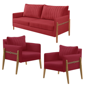 Conjunto de Sala de Estar Orion com 1 Sofá 2 Lugares Living e 2 Poltronas