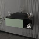 Ver imagem 1 de Gabinete Suspenso para Banheiro 80cm 1 Porta Basculante 1 Nicho Preto/Mármore Lunar/Verde Mar