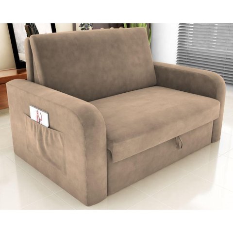 Sofá Cama Monte da Serra 2 Lugares 140cm Bege Suede com Baú Matrix
