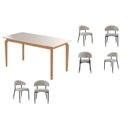 Ver imagem 2 de Conjunto Sala de Jantar Mesa com Vidro Candian 6 Cadeiras Bless Marrom/Off White/Cinza