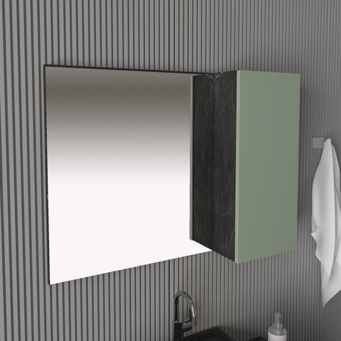 Espelheira para Banheiro 80cm 60cm x 17cm Preto/Mármore Lunar/Verde Mar