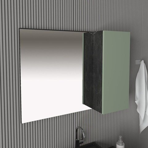 Espelheira Armário para Banheiro com Espelho 80cm 60cm x 17cm Preto/Mármore Lunar/Verde Mar