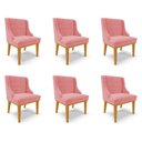 Ver imagem 1 de Kit 6 Cadeiras Decorativas Sala de Jantar Base Fixa de Madeira Firenze Suede Rose/castanho G19 -