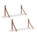 Ver imagem 1 de Kit 2 Prateleiras Luna 89,6cm Branco Fosco com Alças de Couro - Reller Móveis