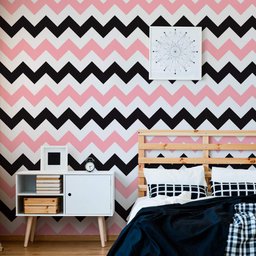 Papel de Parede Chevron Preto e Rosa-60x300cm - 1