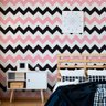 Papel de Parede Chevron Preto e Rosa-60x300cm - 1