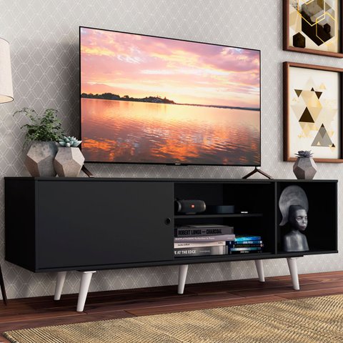 Rack Madesa Dubai para TV até 65 Polegadas com Pés Preto/Branco 8N09 Cor:Preto/Branco