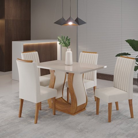 Conjunto Mesa de Jantar Retangular Amore 120x80cm sem Vidro e 4 Cadeiras Yescasa Bege/Mel/Off White/Marfim