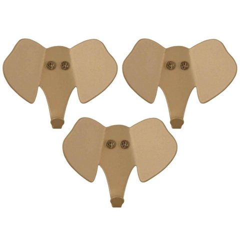 Kit 3 Penduradores 8cm Elefante Dourado Aço Luft Masutti Gancho de Parede Enfeite