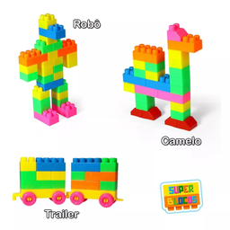 Blocos de Montar Infantil 84 peças Super Blocos Brinquedo Educativo Paki Toys - 5