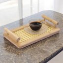 Ver imagem 6 de Bandeja Decorativa Retangular Bambu e Palhinha com Alça 25x15cm
