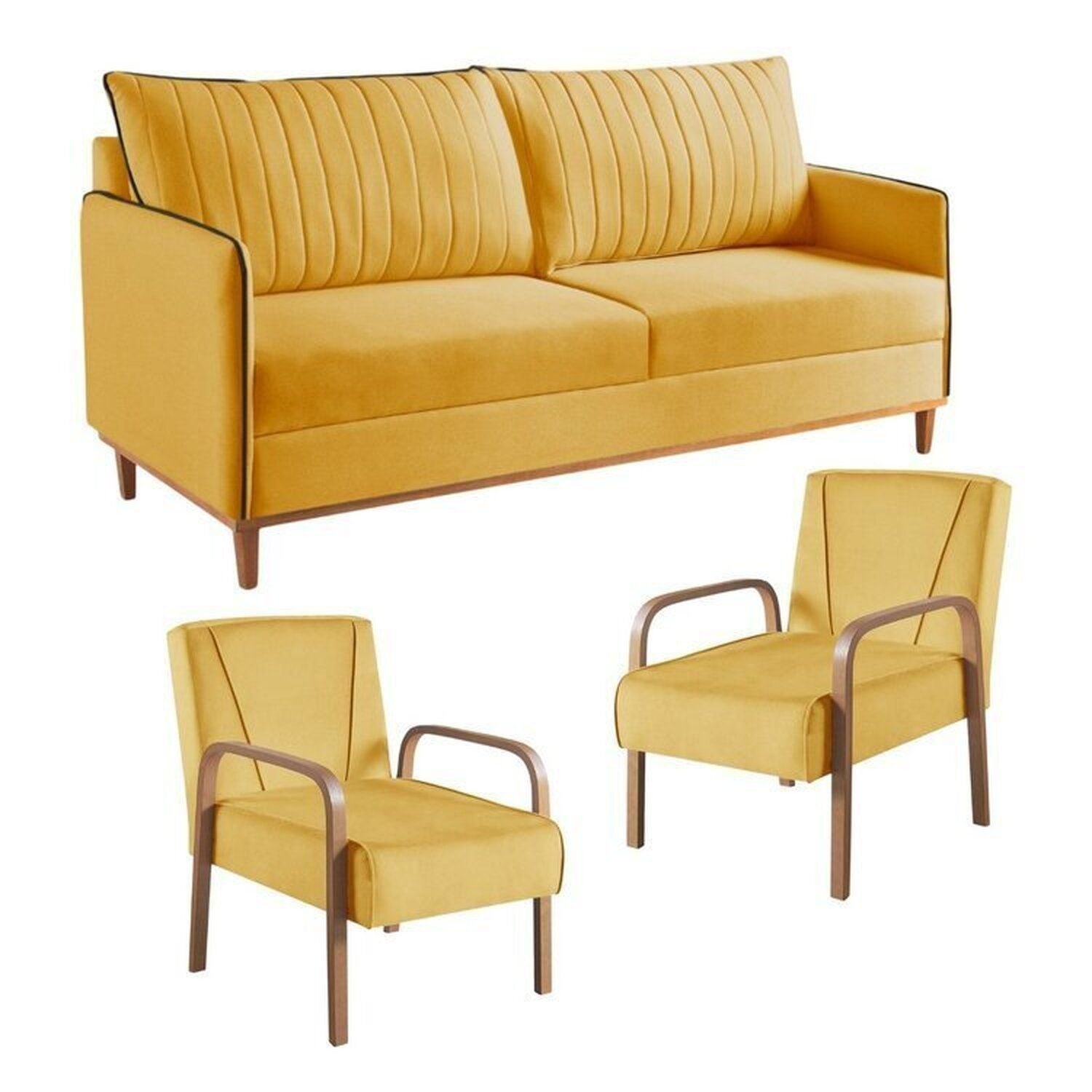 Conjunto de Sala de Estar 1 Sofá Dois Lugares Persa e 2 Poltronas Ágata