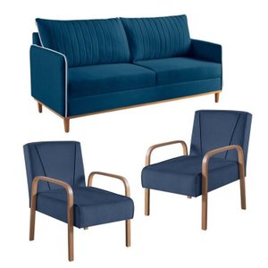 Conjunto de Sala de Estar 1 Sofá Dois Lugares Persa e 2 Poltronas Ágata