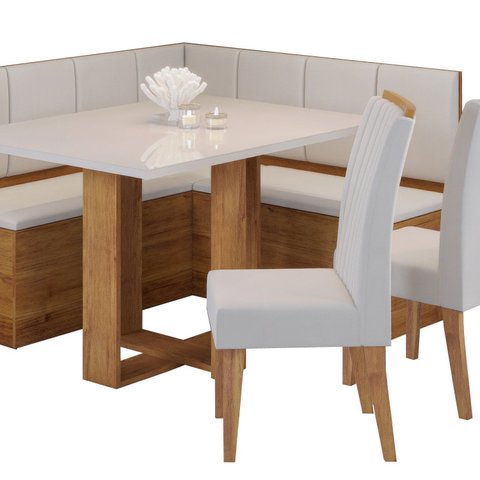 Conjunto Canto Baú com Mesa de Jantar Retangular 120x80cm de Vidro e 2 Cadeiras Yescasa