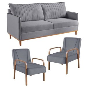 Conjunto de Sala de Estar 1 Sofá Dois Lugares Persa e 2 Poltronas Ágata