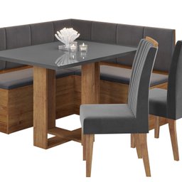 Conjunto Canto Baú com Mesa de Jantar Retangular 120x80cm de Vidro e 2 Cadeiras - 2