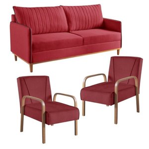 Conjunto de Sala de Estar 1 Sofá Dois Lugares Persa e 2 Poltronas Ágata