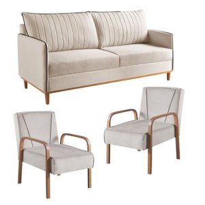 Conjunto de Sala de Estar 1 Sofá Dois Lugares Persa e 2 Poltronas Ágata