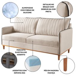 Conjunto de Sala de Estar 1 Sofá Dois Lugares Persa e 2 Poltronas Ágata - 8