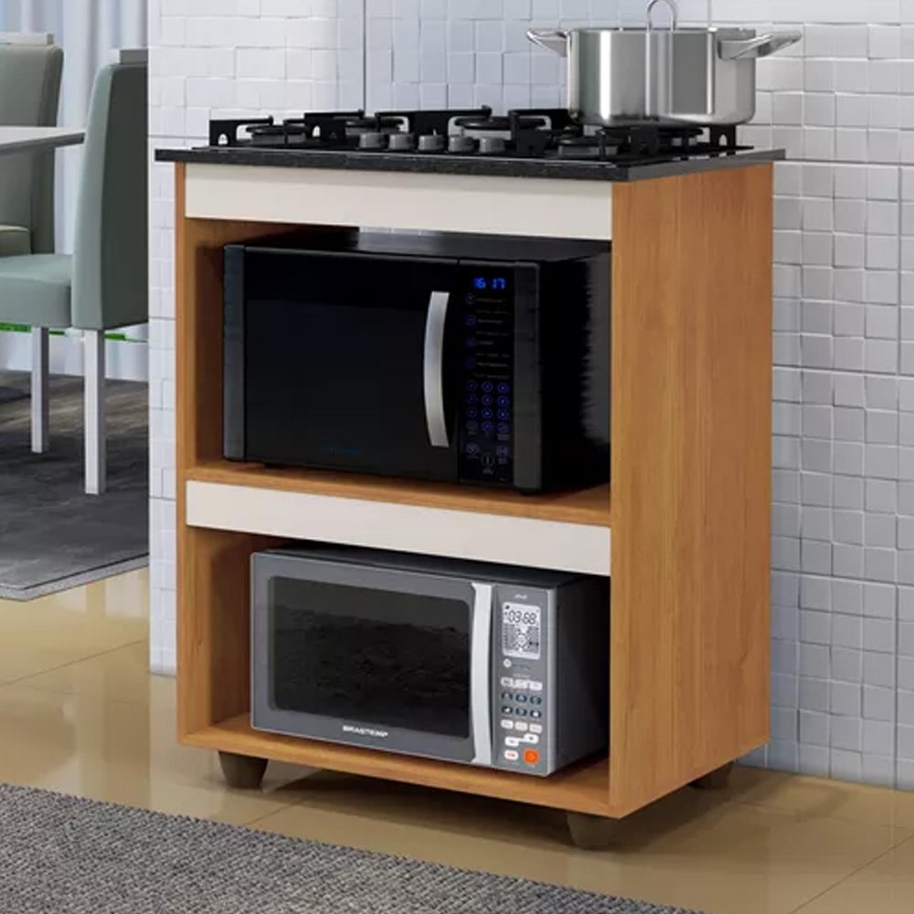 Kit Balcão para Cooktop Cozinha Kaiki Turim Nature Off White com Fogão Cooktop 5 Bocas Ultra Chama B - 2