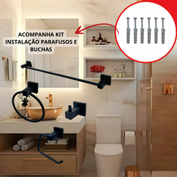 Kit Banheiro Quadrado Preto Inox + 2 Acabamento Registro:preto Fosco - 4