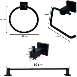 Kit Banheiro Quadrado Preto Inox + 2 Acabamento Registro:preto Fosco - 3