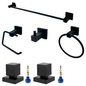 Kit Banheiro Quadrado Preto Inox + 2 Acabamento Registro:preto Fosco