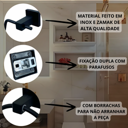 Kit Banheiro Quadrado Preto Inox + 2 Acabamento Registro:preto Fosco - 5