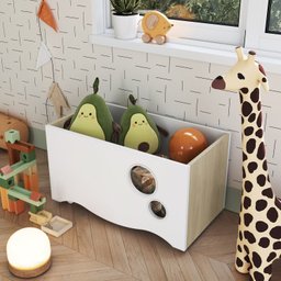 Caixa de Brinquedos com Rodízios Linha Encanto Cor Carvalho Araguaia - 1