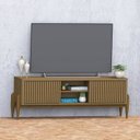Ver imagem 6 de Rack Painel Ripado LED MDF 177cmx218cm London Tvs 70” + Sereno 1600 com Portas Deslizantes Marrom Cedro Freijó Acetinado