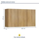 Ver imagem 5 de Armário Aéreo para Cozinha 3 Portas 120cm Dakota Marrom/Cinamomo