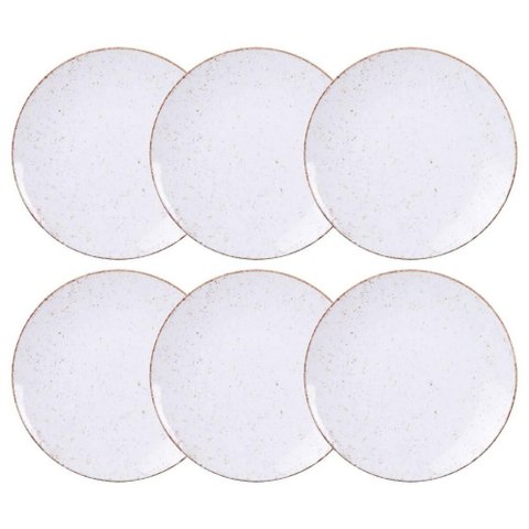 Kit 6 Pratos de Sobremesa 21cm Porcelana Rústico Marrom Tramontina Decorado Cupê